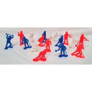 Vintage 1970s Lot of 17 Plastic Firefighter Figures Red White Blue 2"-3" Tall